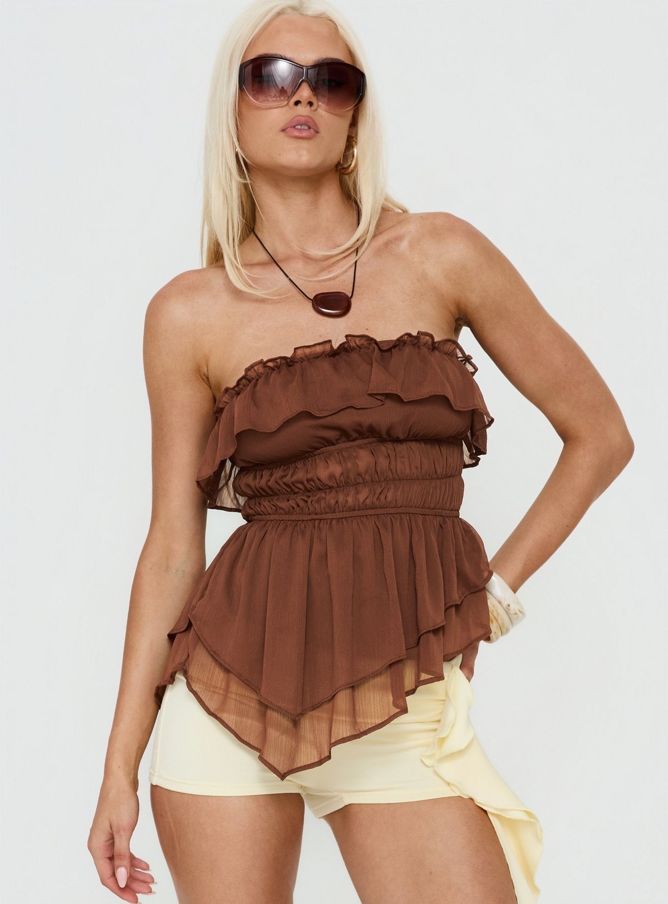Ginnilee Strapless Frill Top Mocha