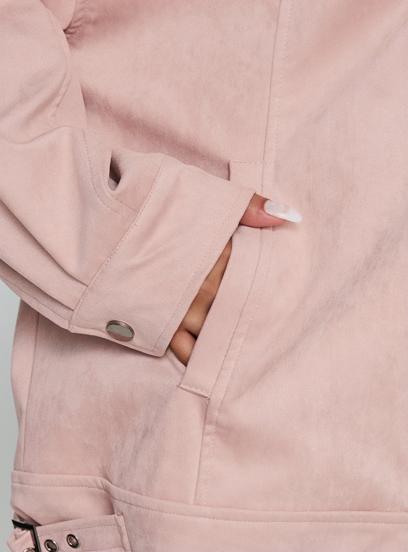 Goldsmith Faux Suede Bomber Jacket Pink