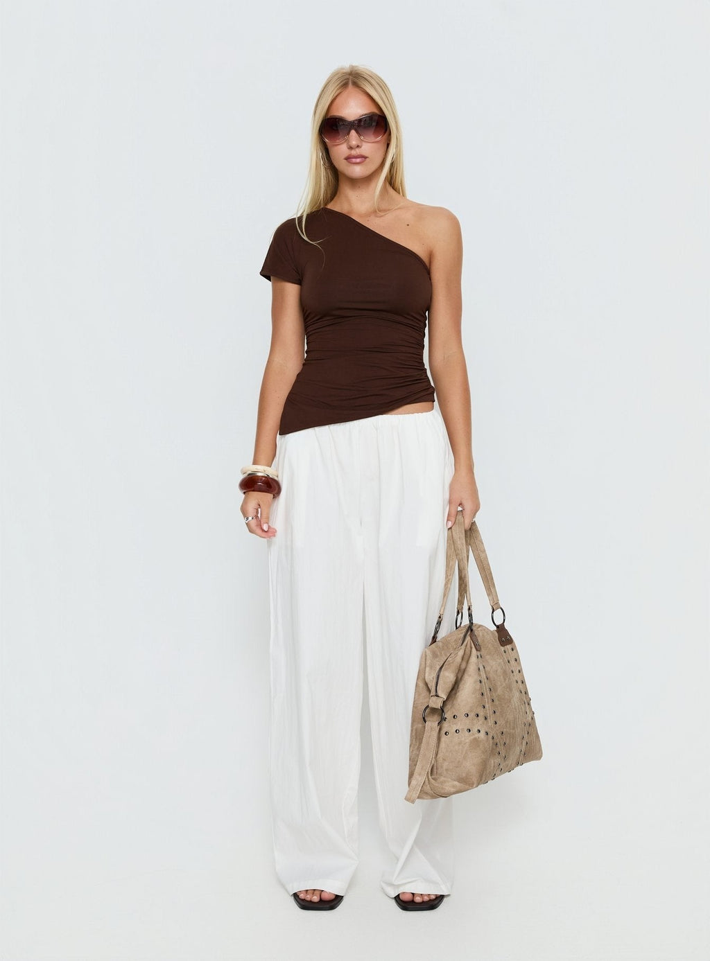 Majira One Shoulder Slouch Top Brown
