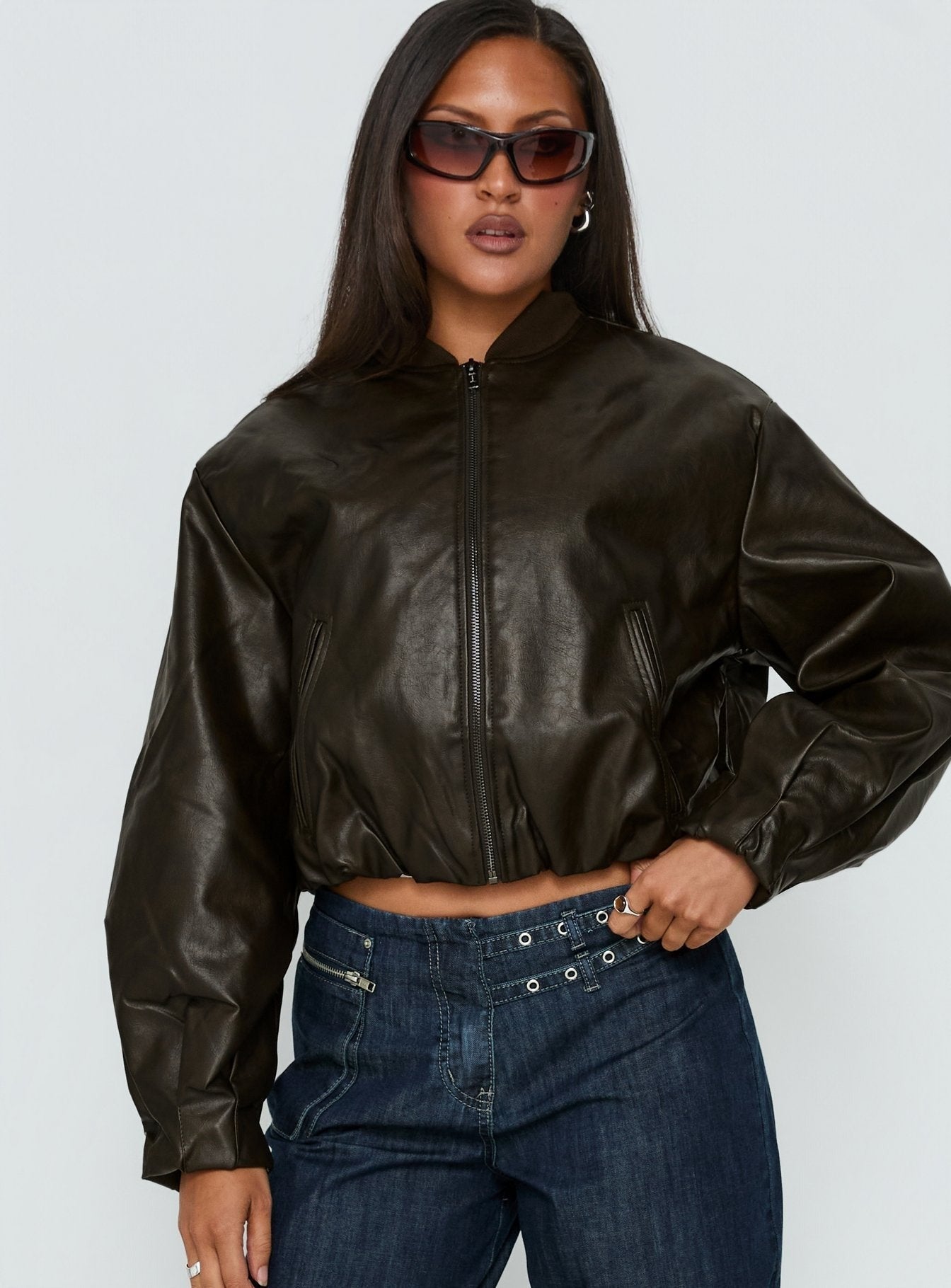 Mastery PU Bomber Jacket Washed Brown