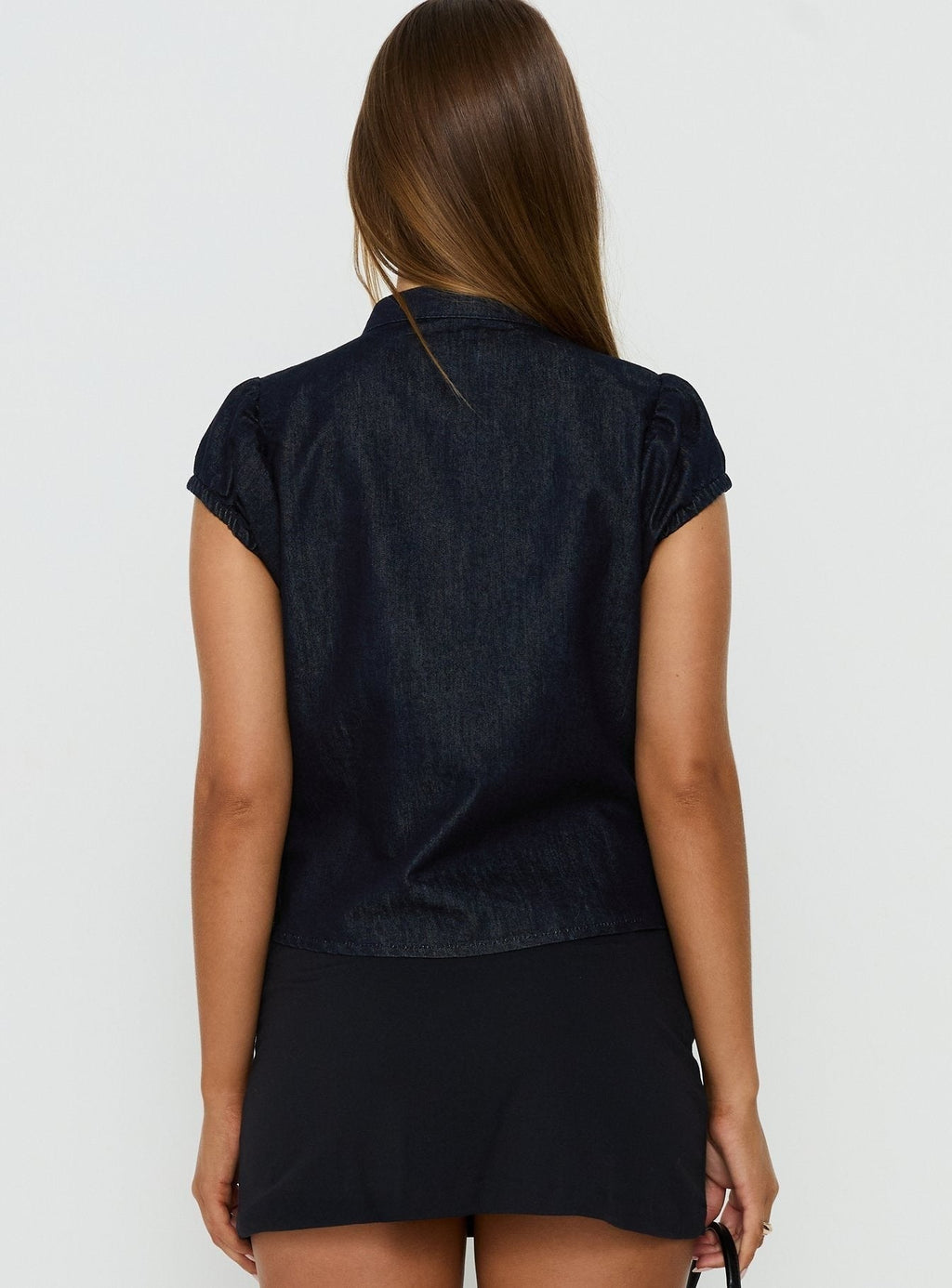 Alnira Cap Sleeve Denim Top Indigo