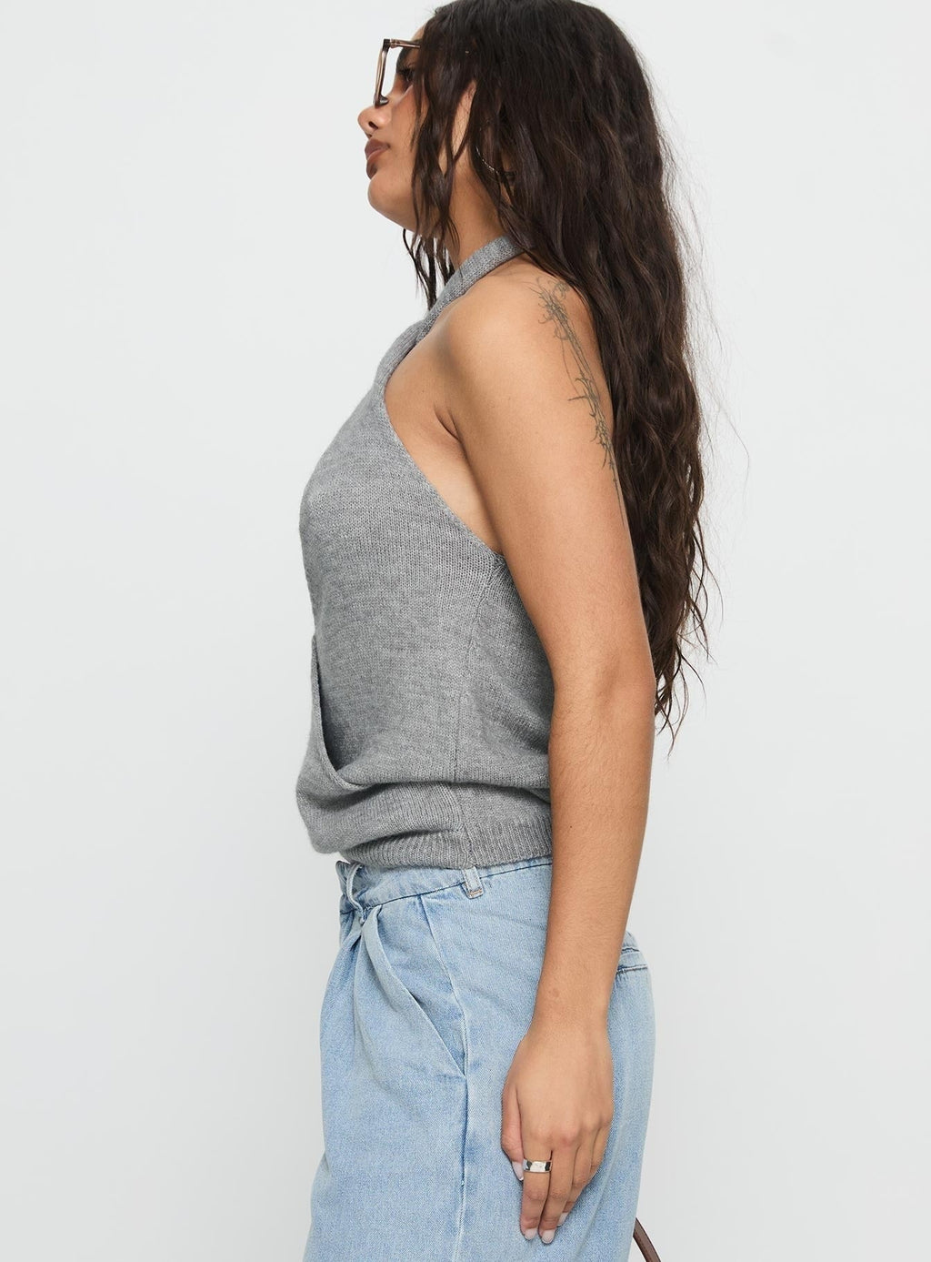 Dream Hour Cross Front Halter Top Grey
