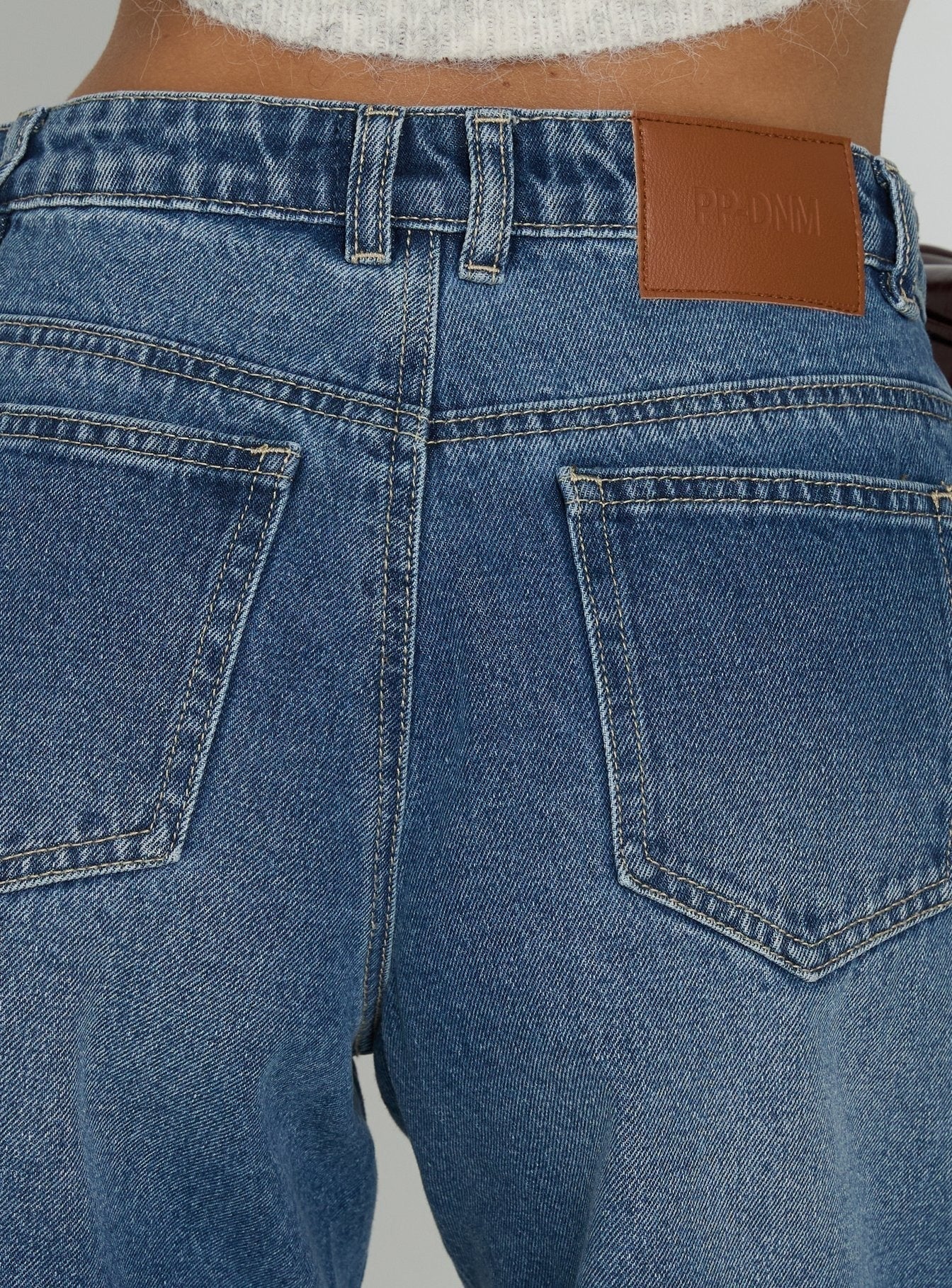 Torri Longline Denim Shorts Mid Blue Wash