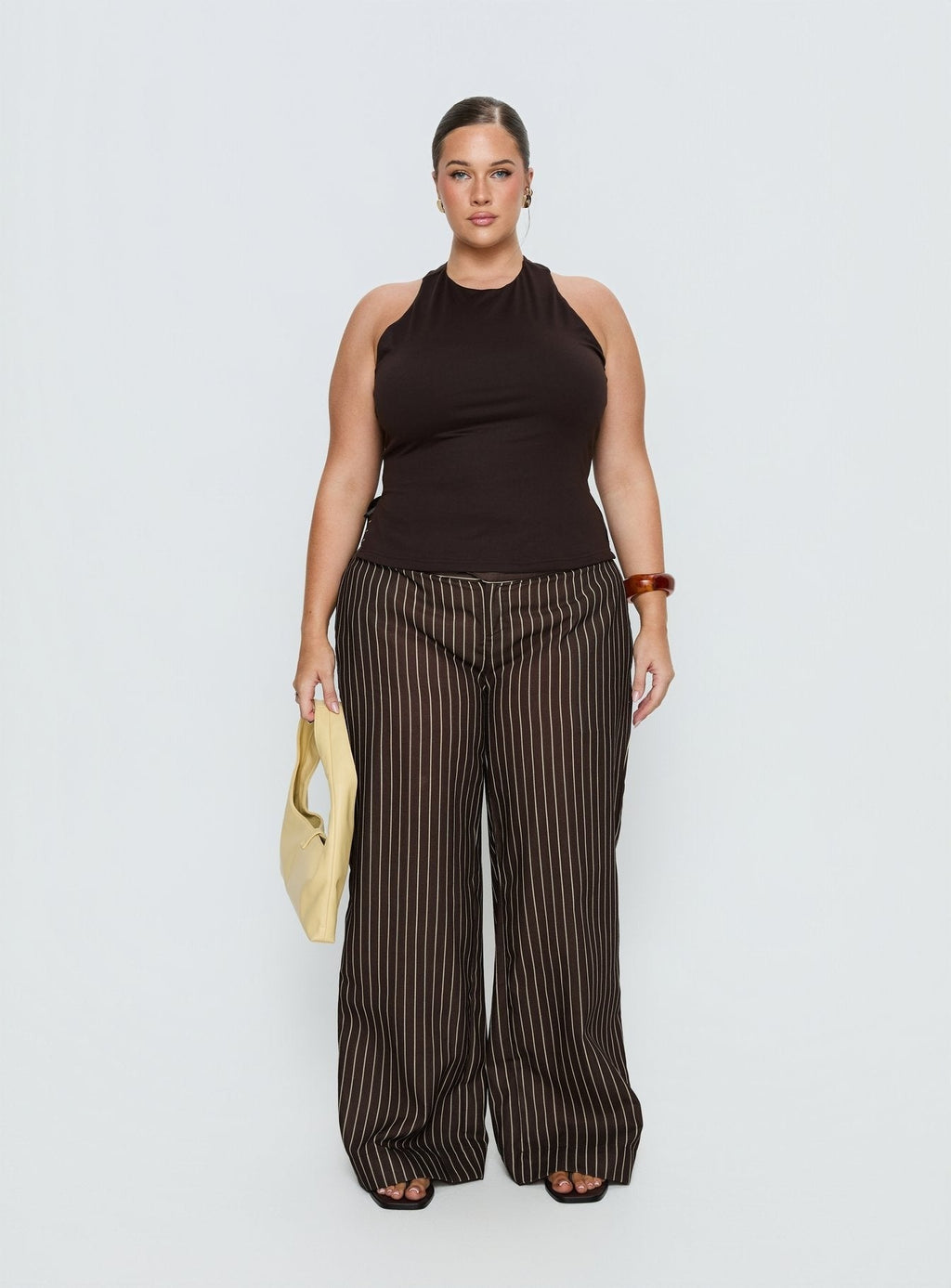 Winslie Thick Waistband Buckle Pants Chocolate Stripe Curve