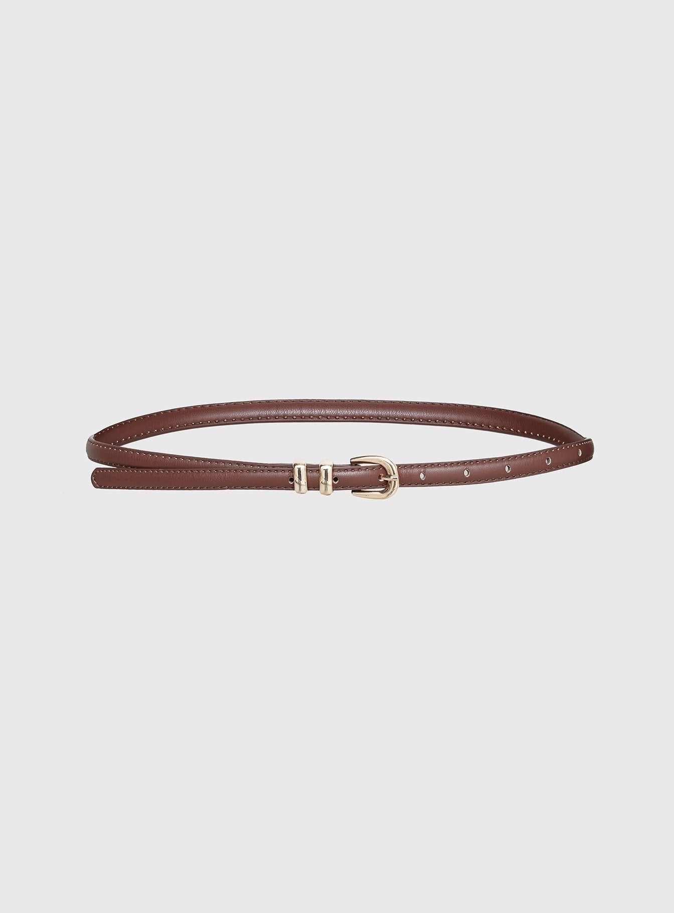 Antilles Faux Leather Micro Belt Brown / Gold