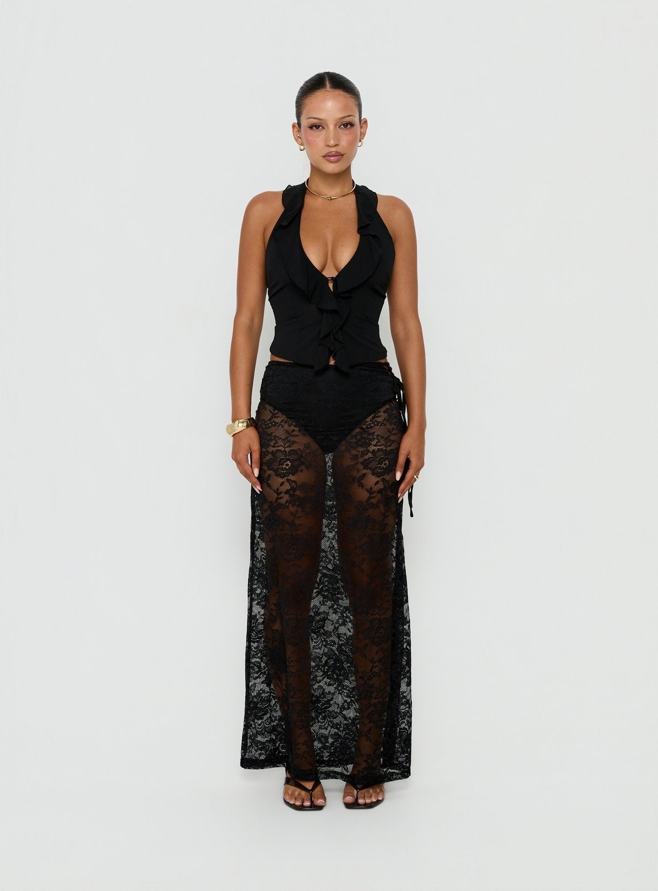 Jazania Frill Halter Top Black