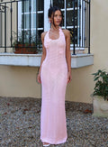 Nalanie Halter Crochet Maxi Dress Pink