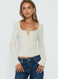 Jacenda Tie Up Long Sleeve Top Blue Stripe