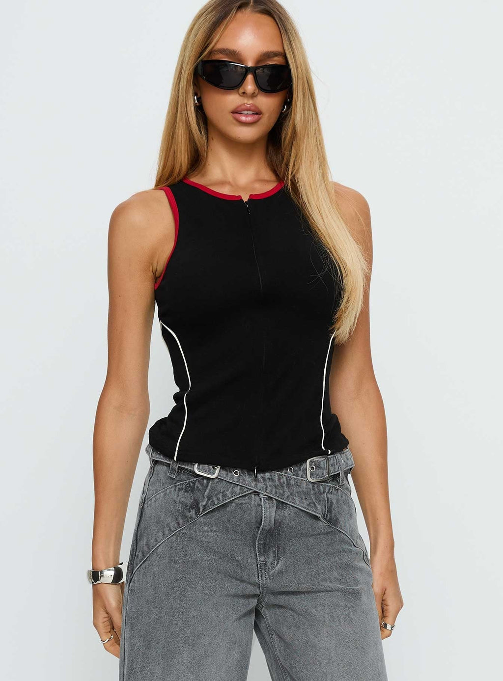 Alyna Zip Through Knit Top Black