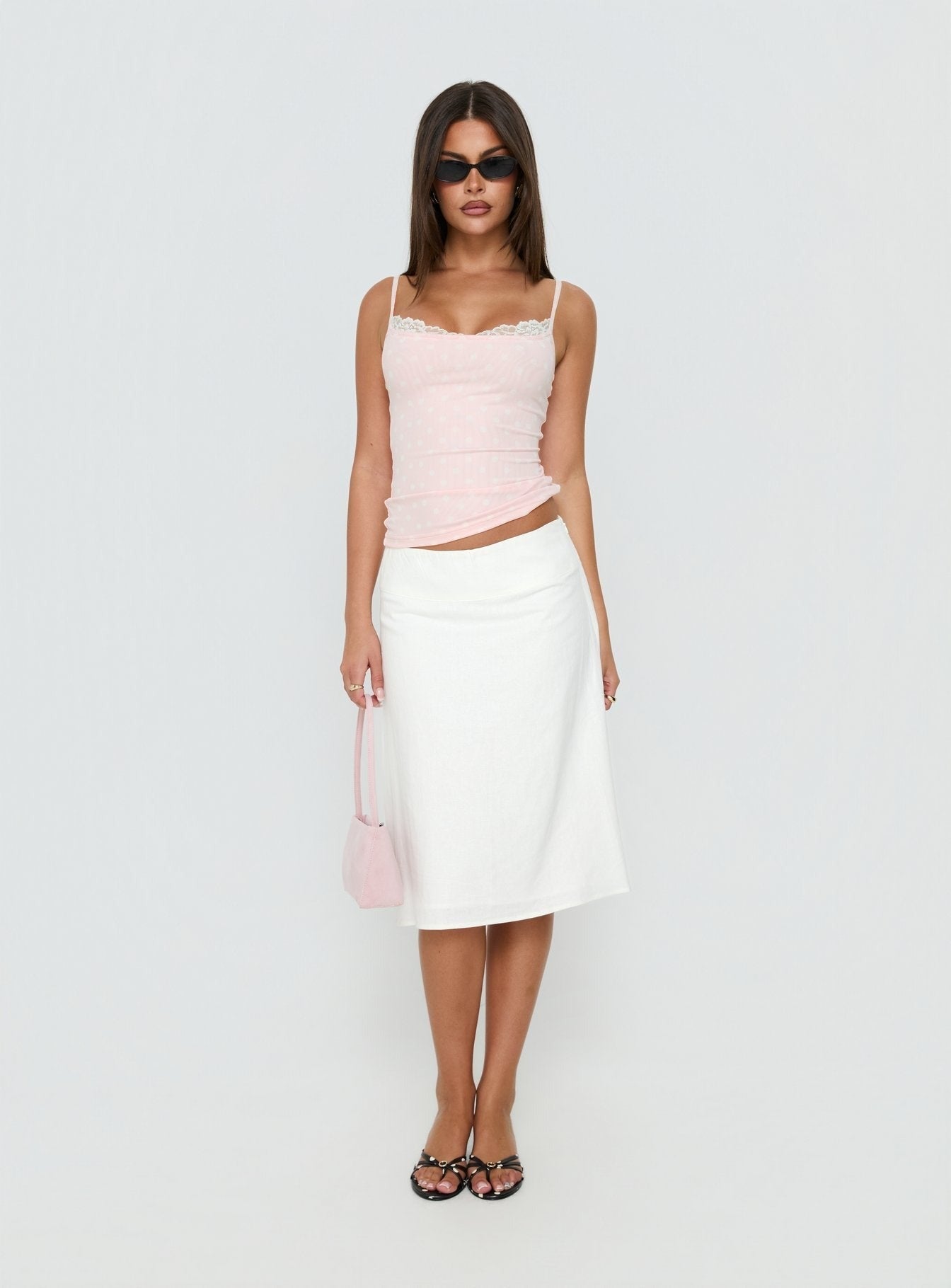 Such Delight Linen Midi Skirt White