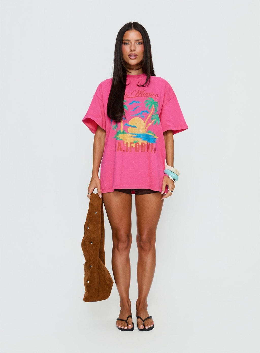 Santa Monica Beach Oversized Graphic Tee Washed Pink
