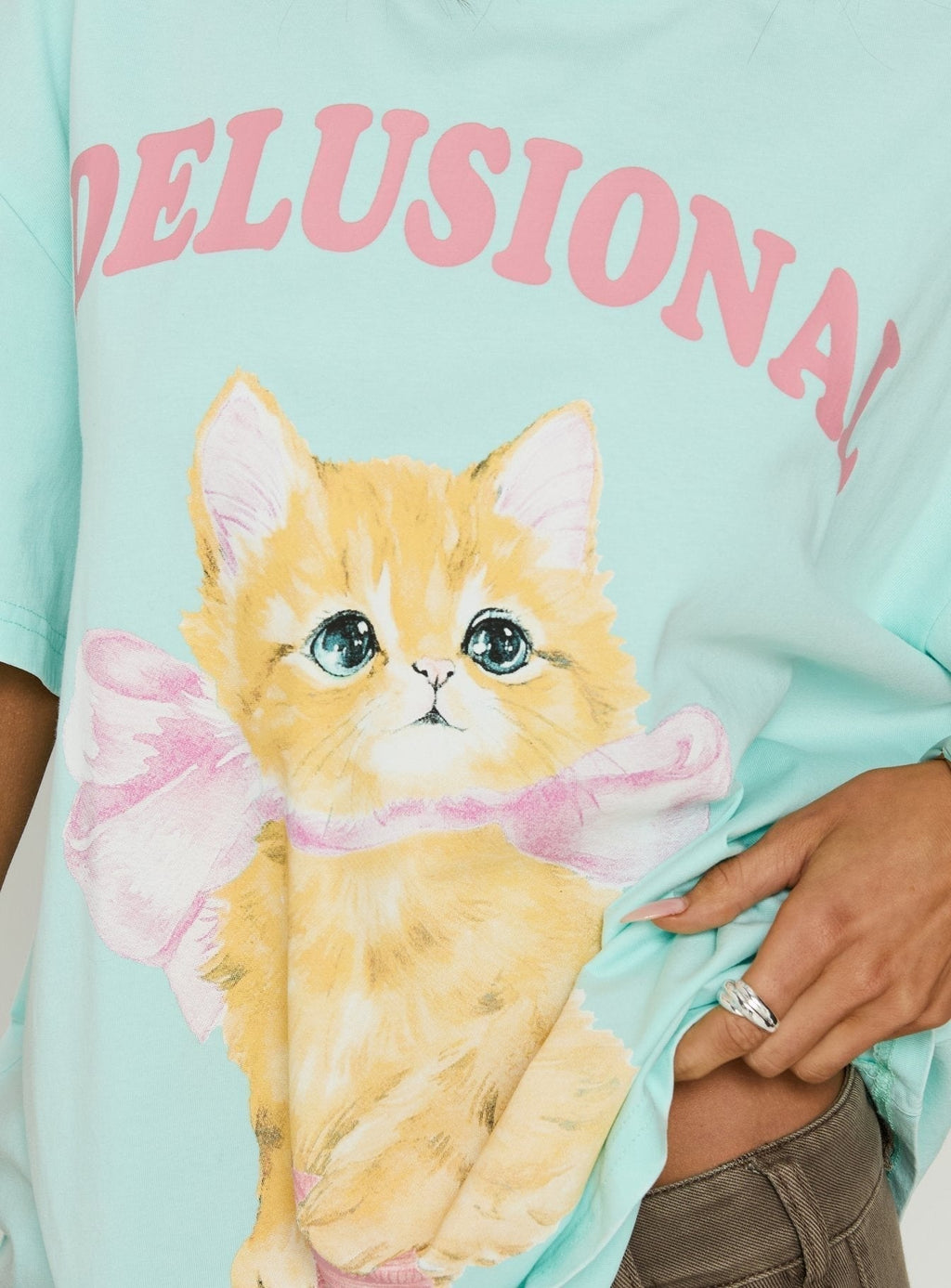 Delusional Kitty Oversized Graphic Tee Jelly Mint