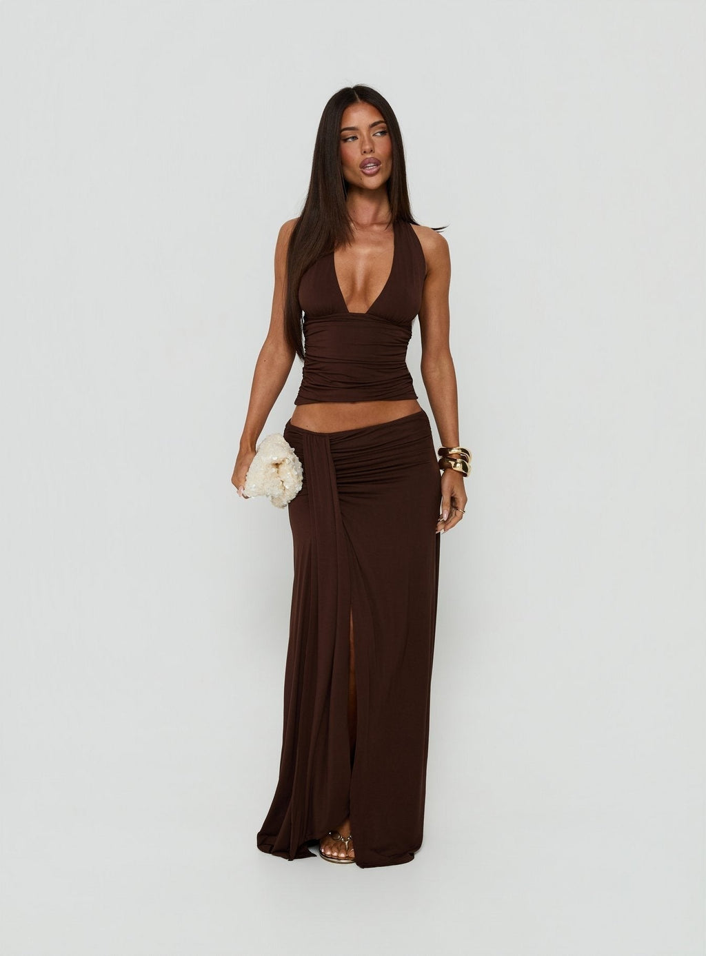 Keerah Ruched Maxi Skirt Brown