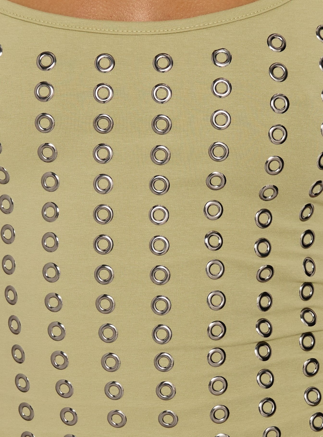 Winter Solstice Scoop Neck Eyelet Detail Top Lemongrass