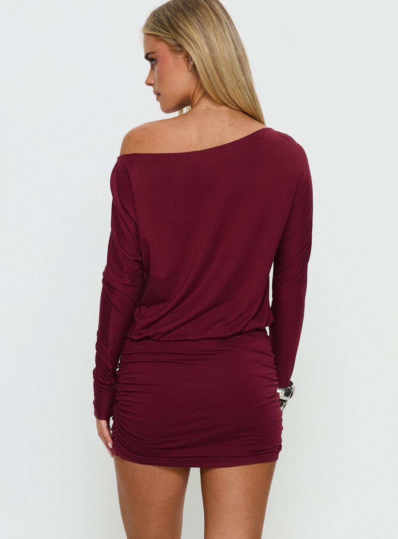 Kaitlinn Ruched Long Sleeve Romper Red