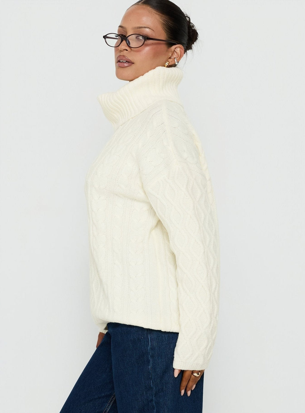 Delah Cable Knit Roll Neck Jumper Cream