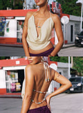 Kaivra Plunge Bead Detail Backless Top Cream