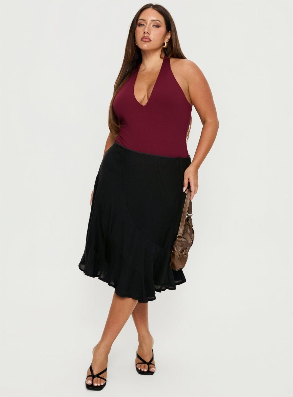 Someone New Halter Bodysuit Burgundy Curve