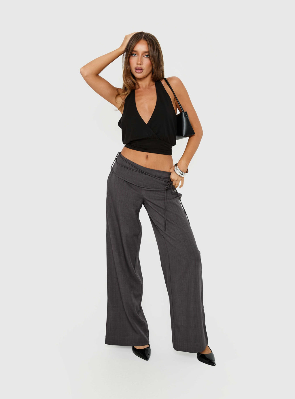 Silver Moon Tie Pants Charcoal
