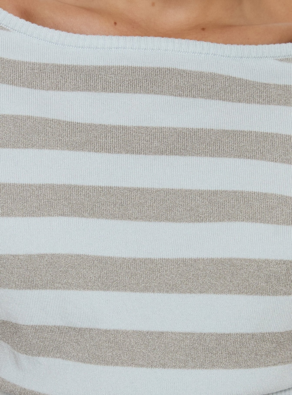 Vianne Cinched Waist Short Sleeve Knit Top Blue / Grey Stripe