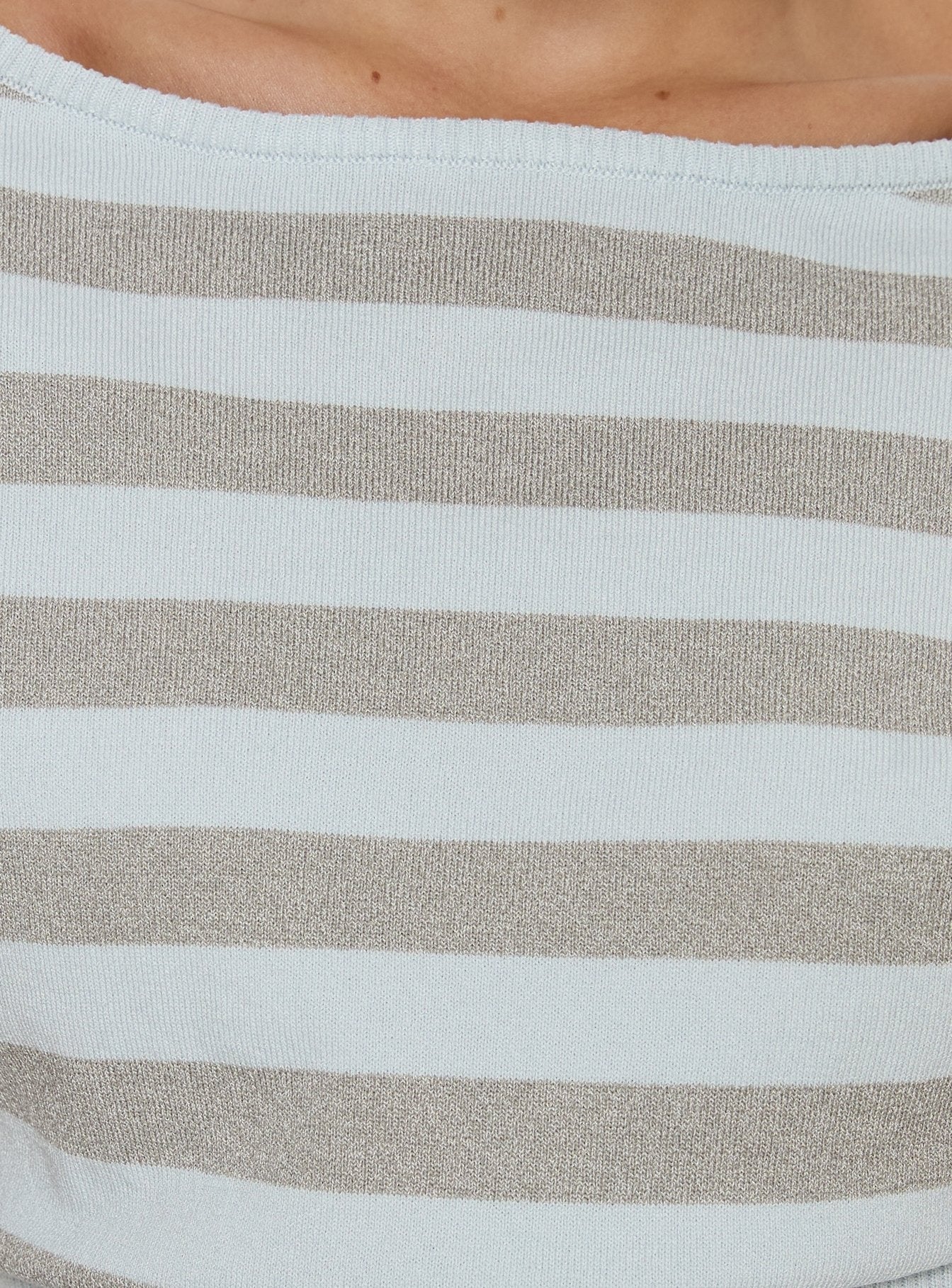 Vianne Cinched Waist Short Sleeve Knit Top Blue / Grey Stripe