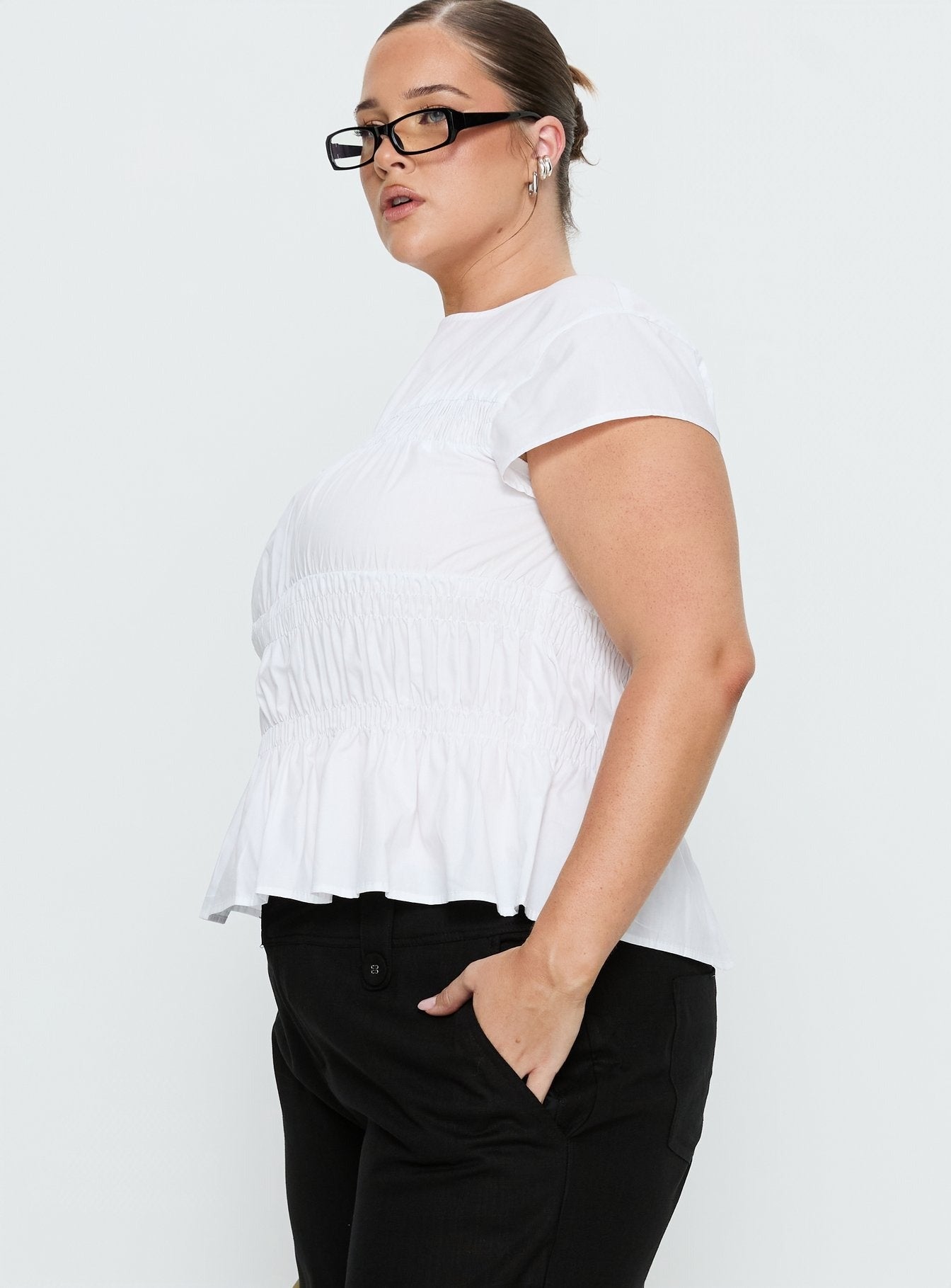 Dripping Diamonds Ruched Top White Curve