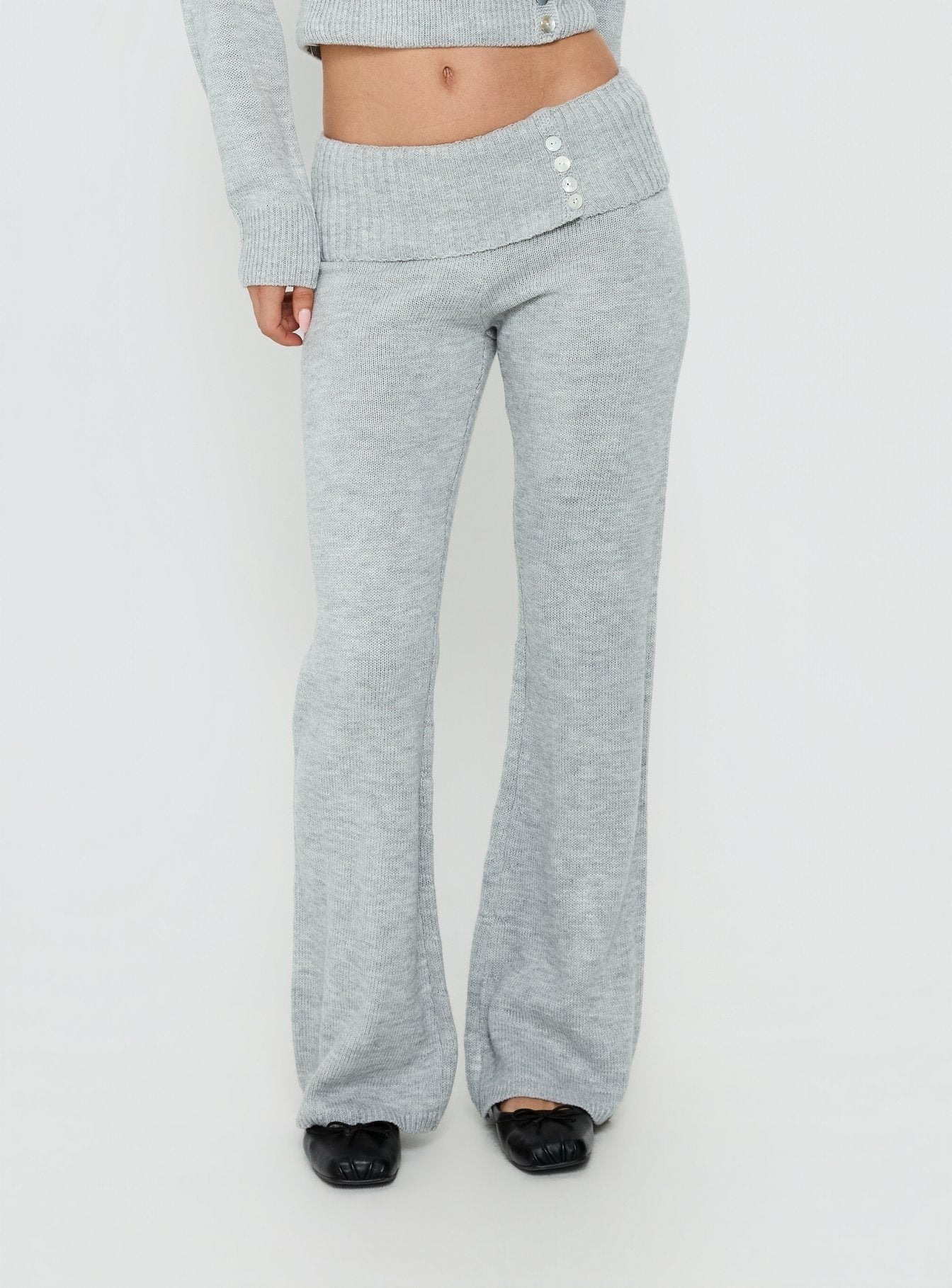 Odeline Fold Over Knit Pants Grey Marle