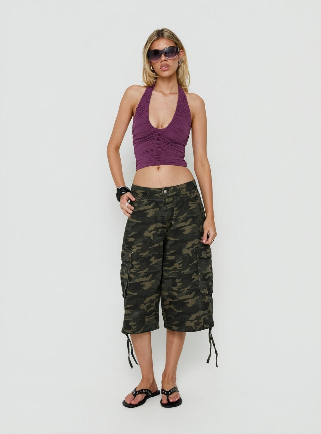 Opalite Ruched Halter Top Plum