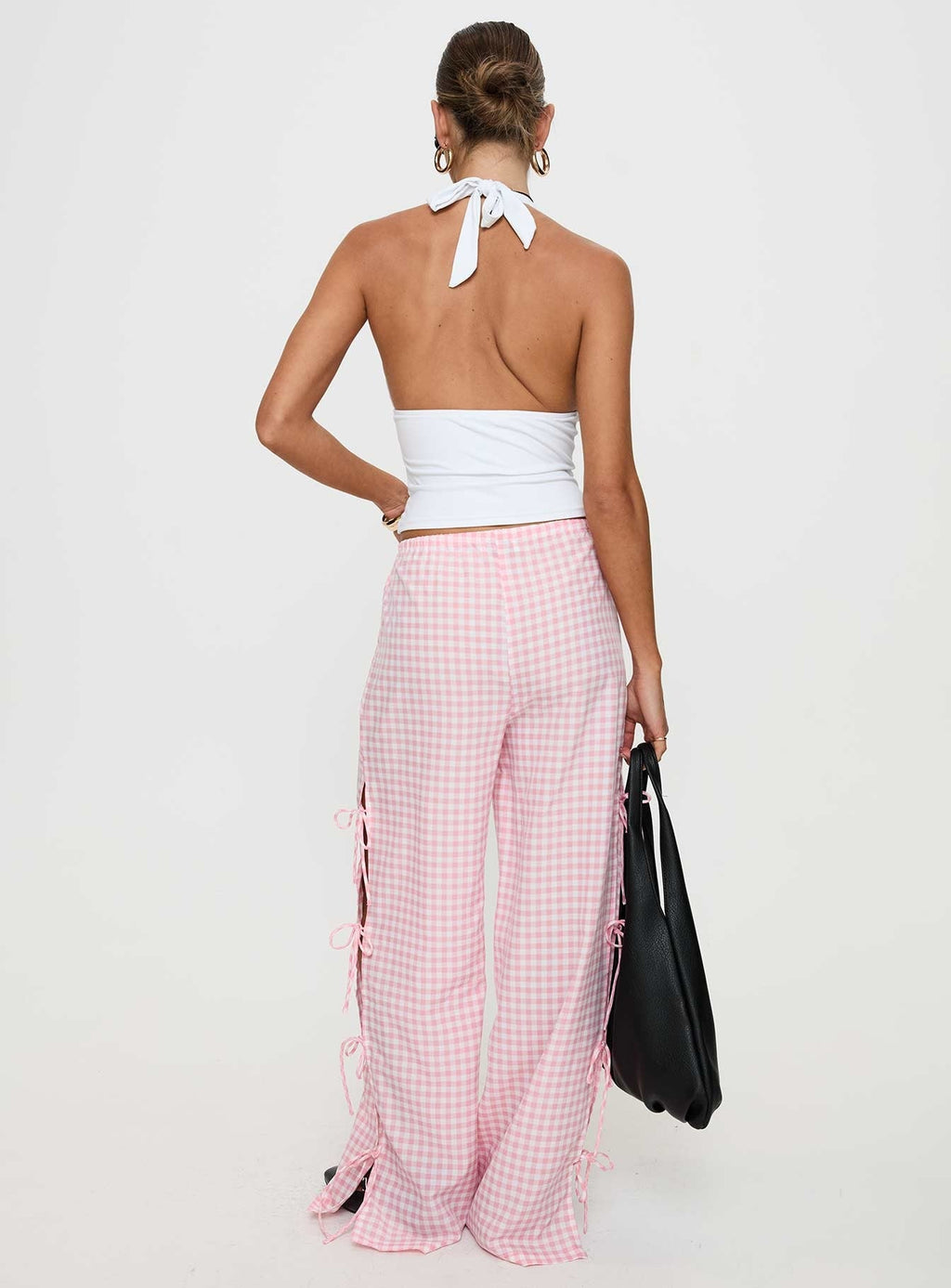 Villa Donna Bow Pants Pink Check