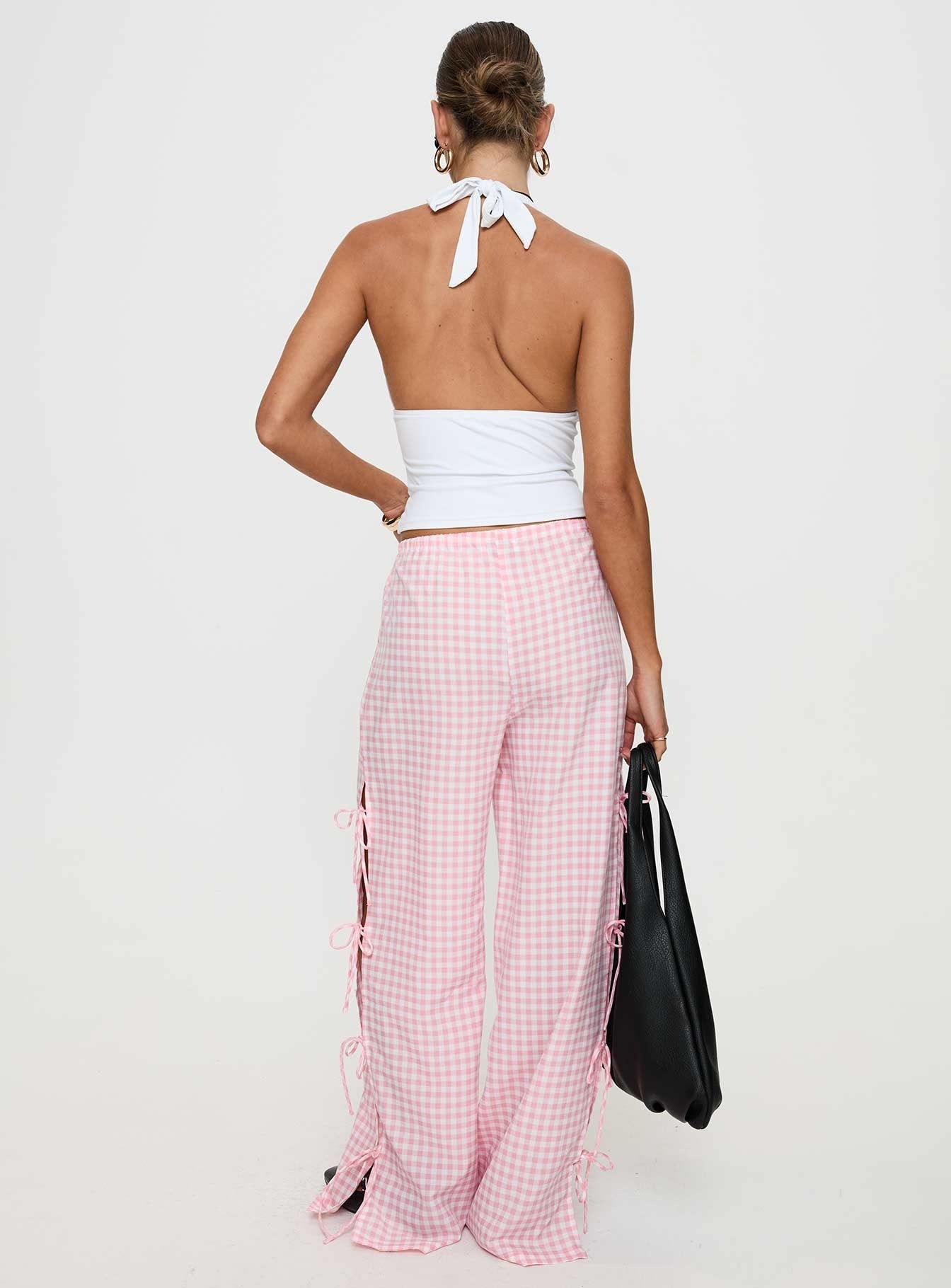 Villa Donna Bow Pants Pink Check