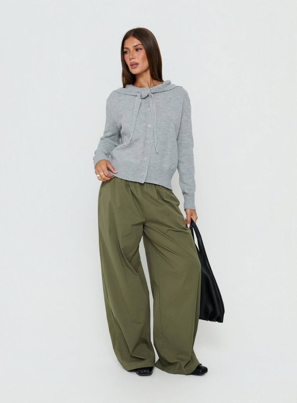 Pippy Scarf Tie Sweater Light Grey