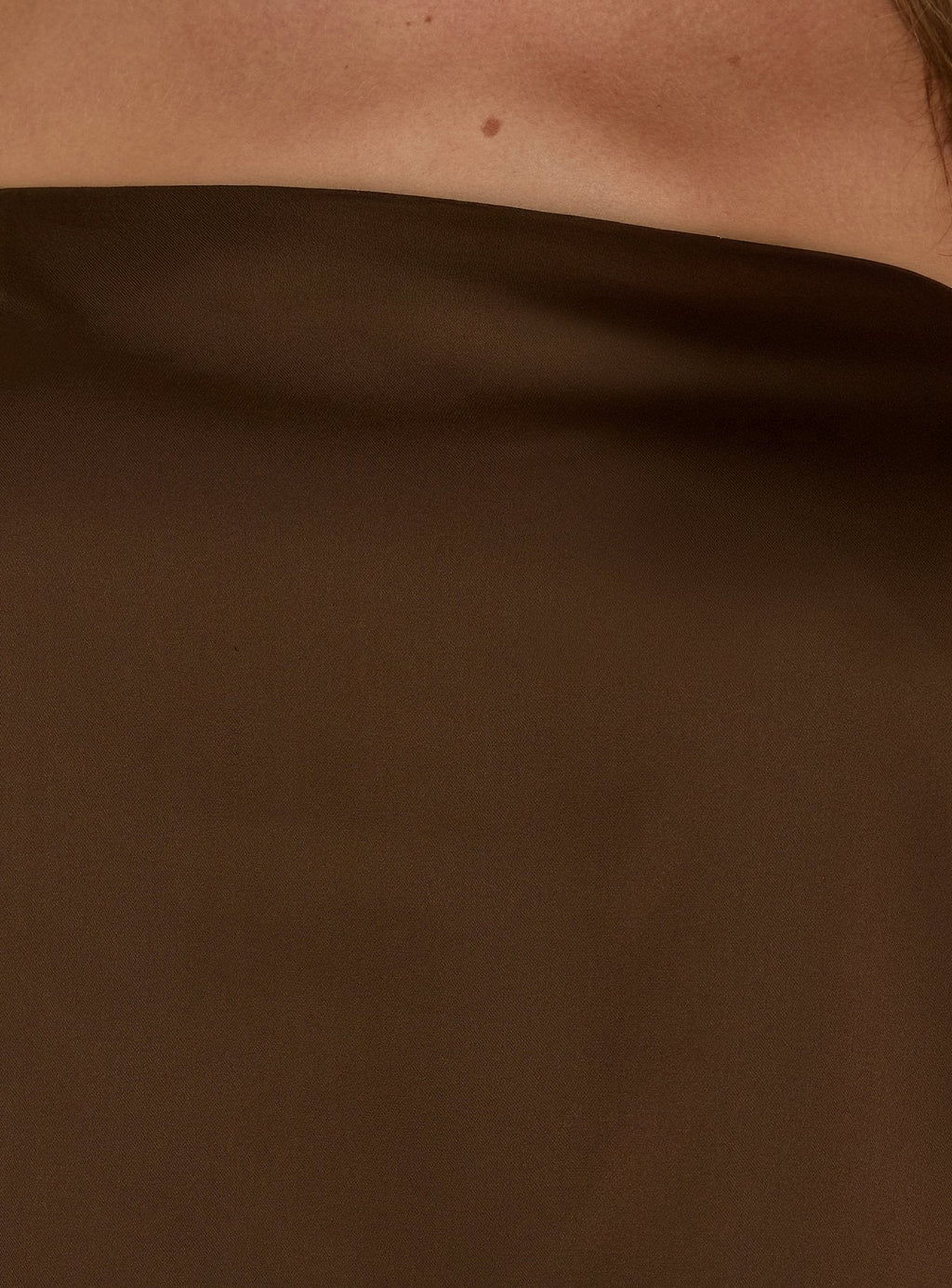 Sheyla Strapless Satin Lace Trim Top Chocolate
