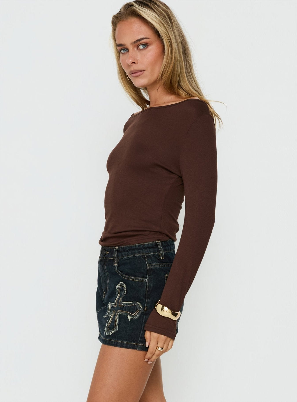 Barracuda Applique Denim Mini Skirt Grunge Wash