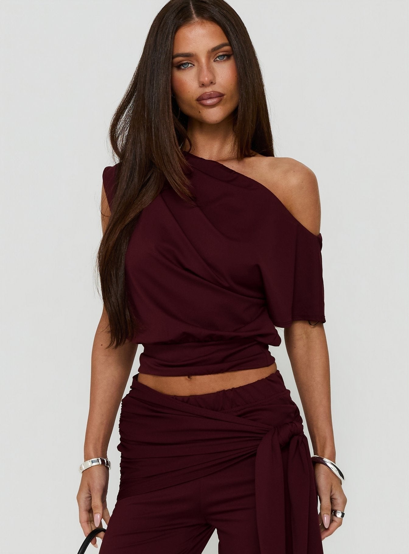 Hadlia Off Shoulder Top Burgundy