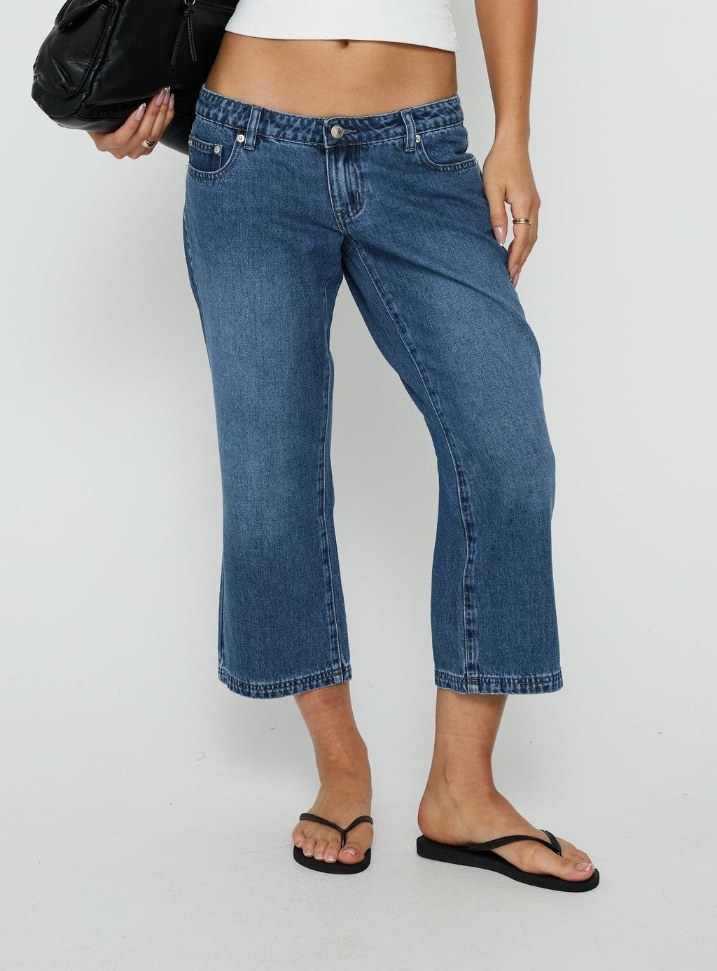 Hierarchy Low Rise 3/4 Length Jeans Mid Wash