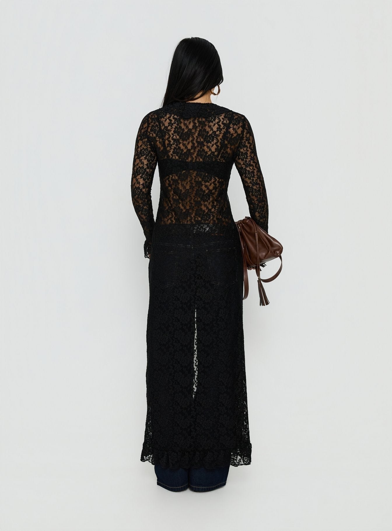Long Nights Long Sleeve Lace Maxi Dress Noir