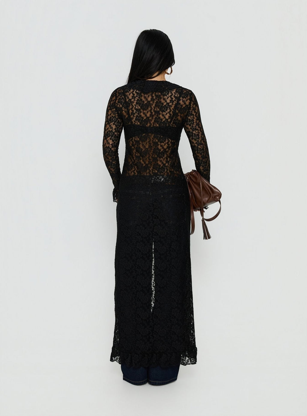Long Nights Long Sleeve Lace Maxi Dress Noir