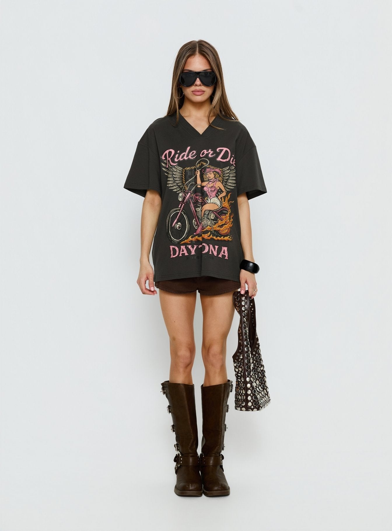 Ride or Die Daytona Oversized Graphic Tee Black
