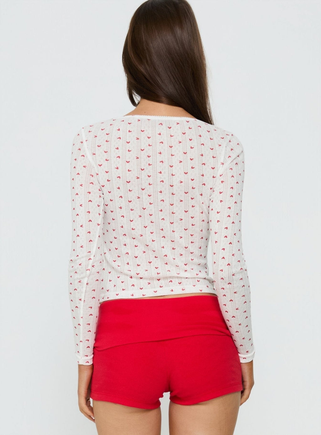 Sleepytea Pointelle Sleep Long Sleeve Top White / Red