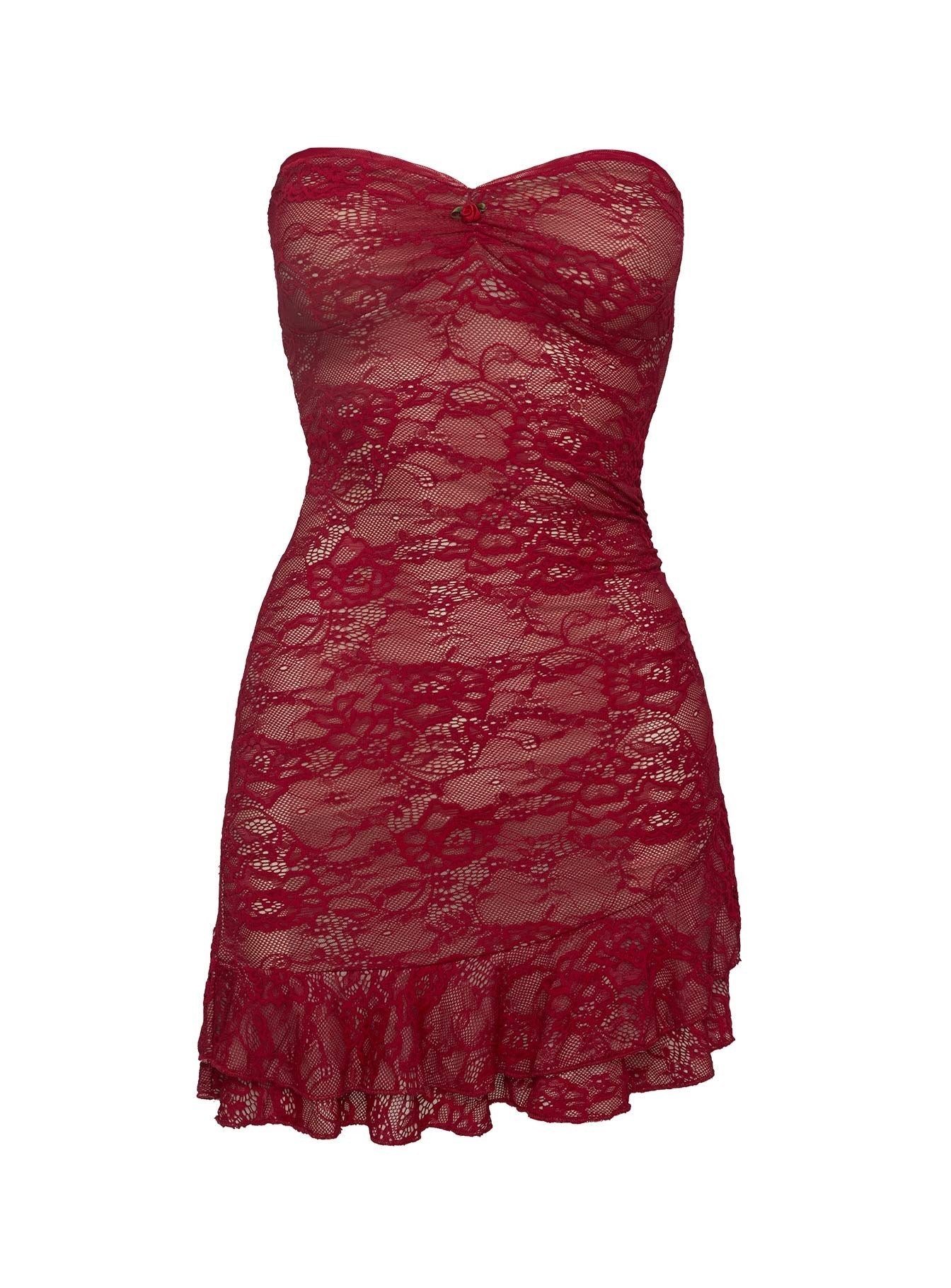 Hailees Lace Strapless Mini Dress Red Tall