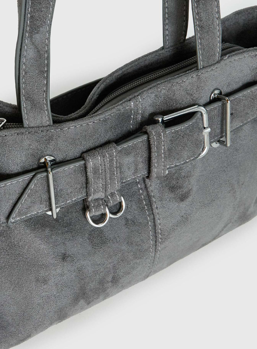 Views Of Capri Faux Suede Buckle Shoulder Bag Charcoal
