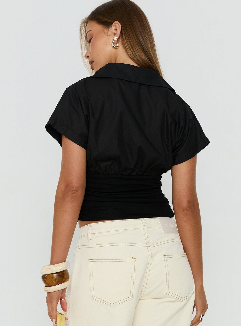 Chalia Ruched Collared Top Black
