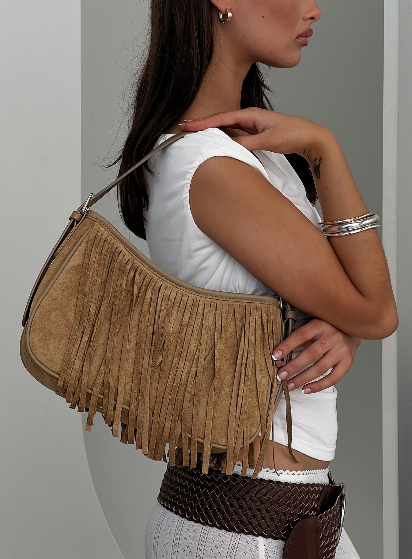 Estie Tassel Shoulder Bag Taupe