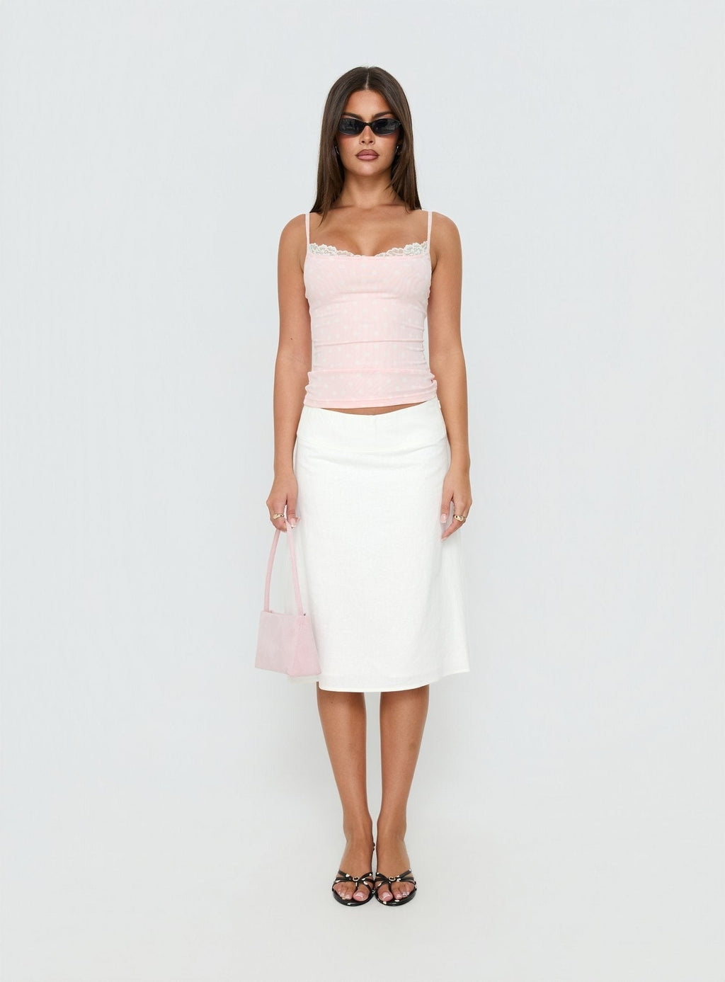 Such Delight Linen Midi Skirt White