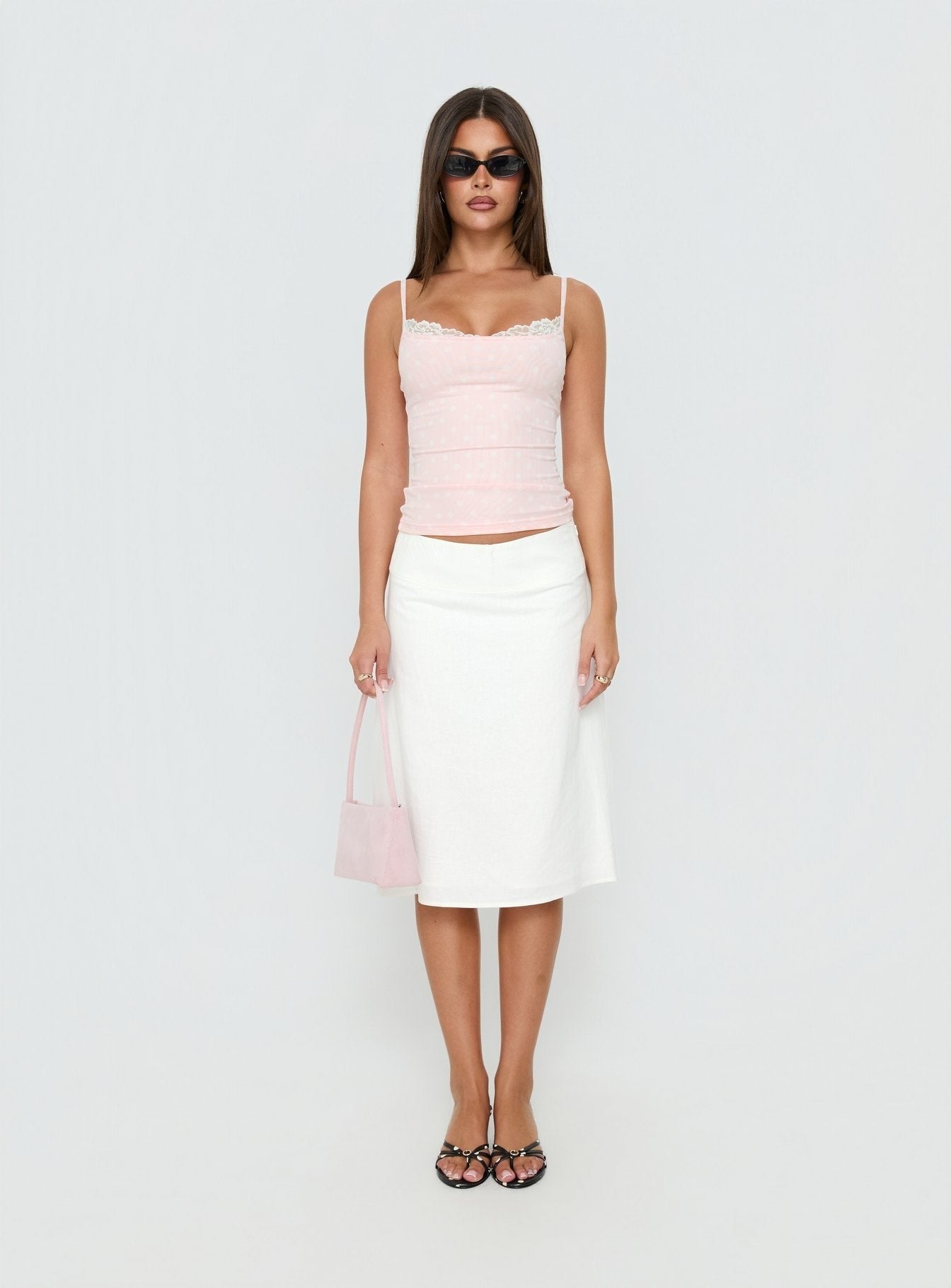 Such Delight Linen Midi Skirt White