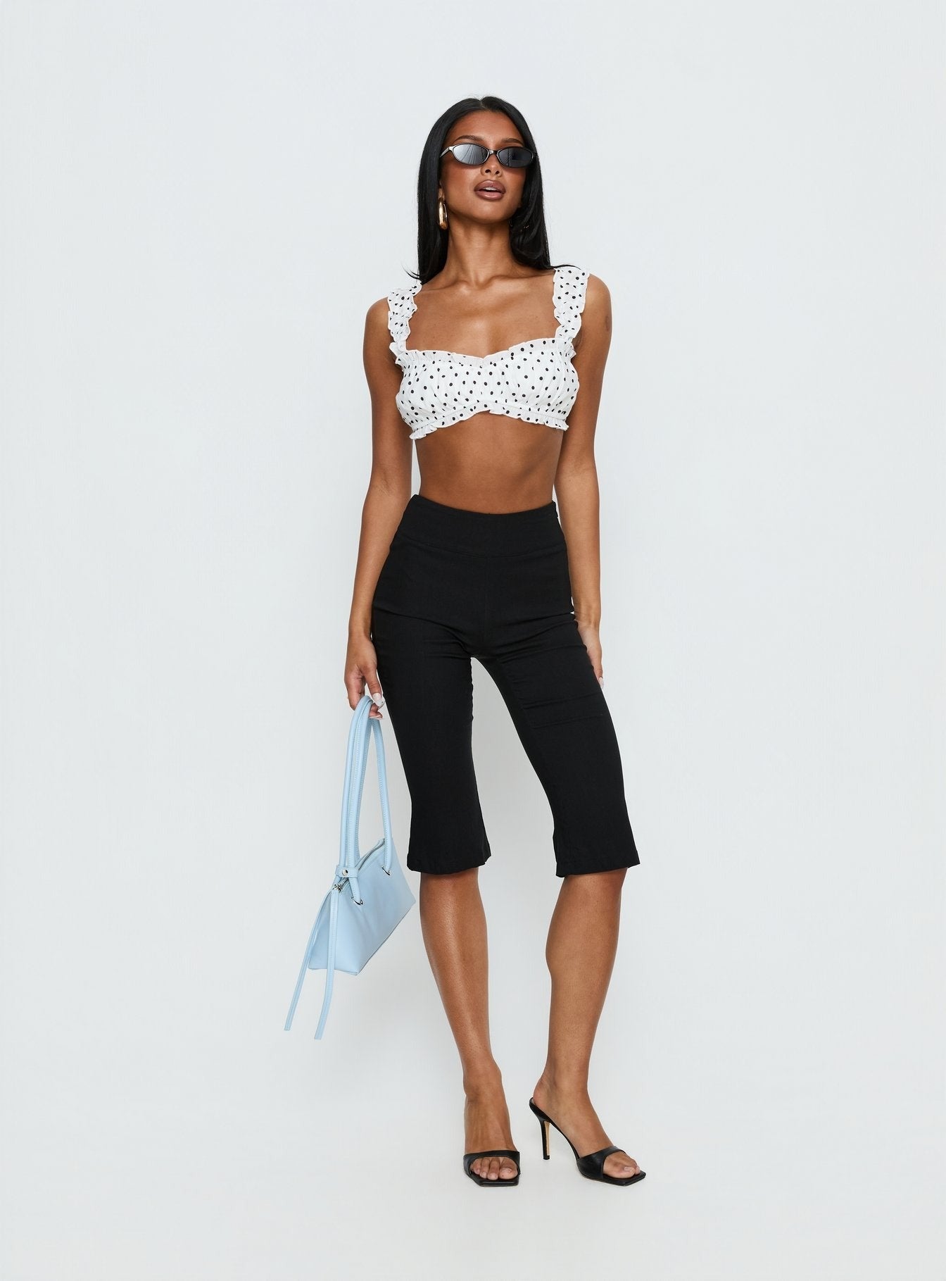 Honey Haze Micro Frill Crop Top White Polka