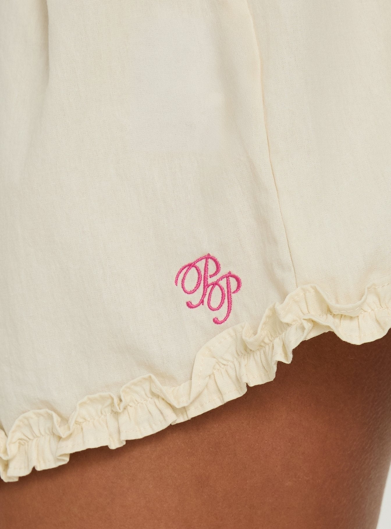 Nattalie Tie Waist Frill Sleep Shorts Cream