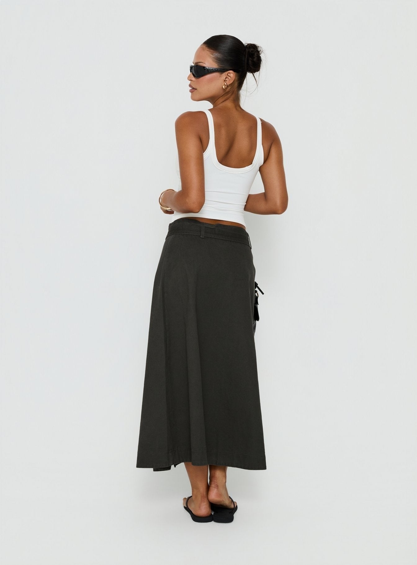 True Visions Belted Maxi Skirt Charcoal
