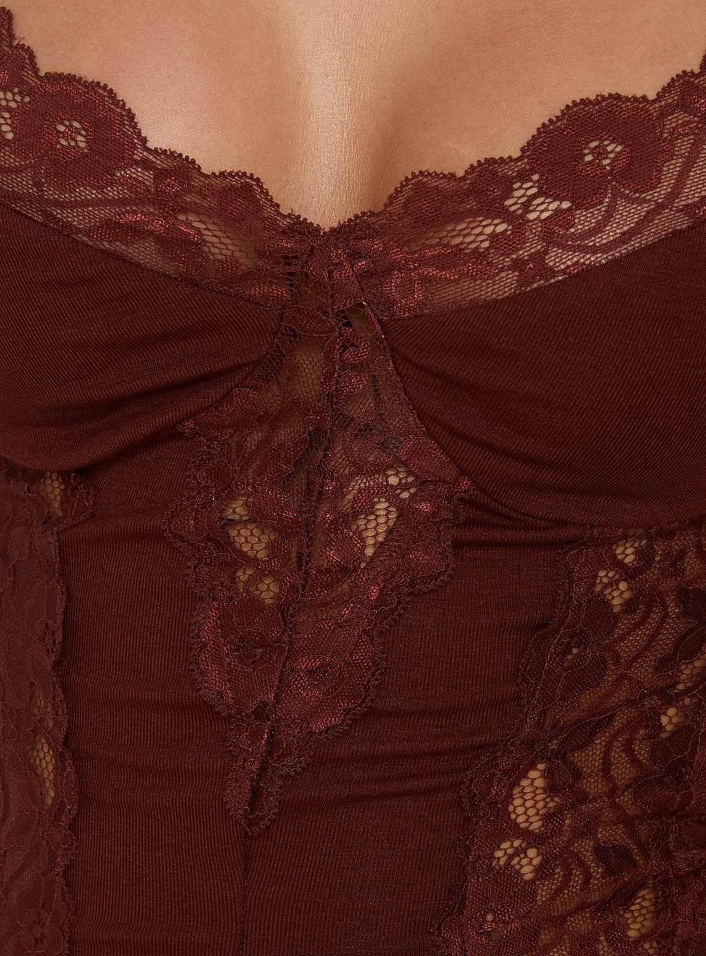 Rhiara Lace Trim Top Dark Terracotta