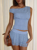 Ready To Party Off Shoulder Top Blue Polka